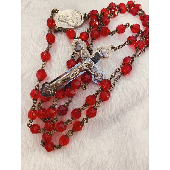 SOLD Antique Vampire Red Glass Rosary - Picture 3 of 8